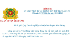 Công an huyện Yên Dũng ban hành Bản tin an ninh trật tự và hướng dẫn thủ tục hành chính tuần 3 tháng 10/2023
